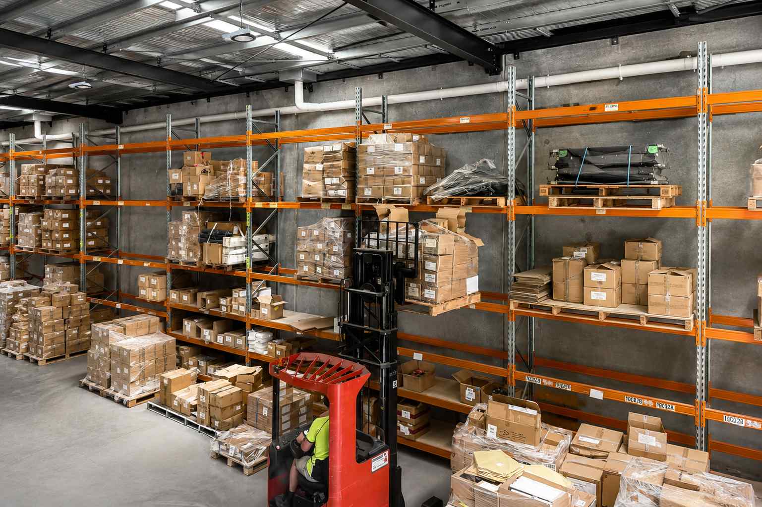 Warehouse interior with shelving and stock.